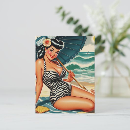 Hot Summer Beach Pin-up Briefkaart (Staand voorkant)