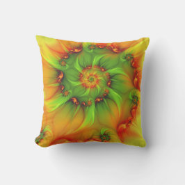 Hot Summer Green Oranje Abstract Colorful Fractal Buitenkussen