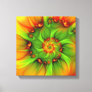 Hot Summer Green Oranje Abstract Colorful Fractal Canvas Afdruk