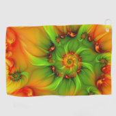 Hot Summer Green Oranje Abstract Colorful Fractal Golfhanddoek (Horizontaal)