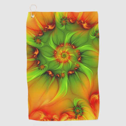 Hot Summer Green Oranje Abstract Colorful Fractal Golfhanddoek (Voorkant)