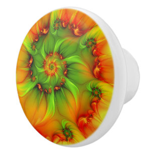 Hot Summer Green Oranje Abstract Colorful Fractal Keramische Knop
