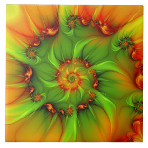 Hot Summer Green Oranje Abstract Colorful Fractal Tegeltje