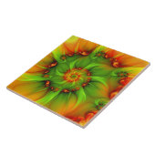 Hot Summer Green Oranje Abstract Colorful Fractal Tegeltje (Zijkant)