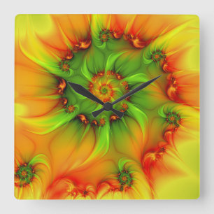 Hot Summer Green Oranje Abstract Colorful Fractal Vierkante Klok