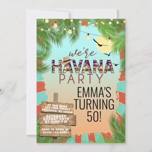 Hot Summer Havana Nights Retro Tropische Partij Kaart (Voorkant)