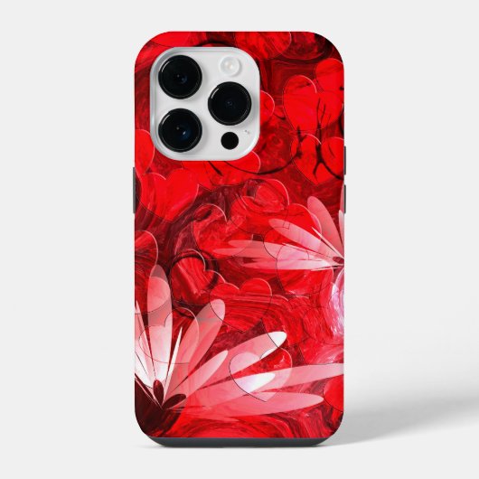 'Hot Summer Night' Rode Abstracte Bloem en Harten iPhone Hoesje (Achterkant)