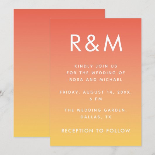 Hot Summer Oranje Ombre Minimalist Monogram Kaart (Voorkant / Achterkant)