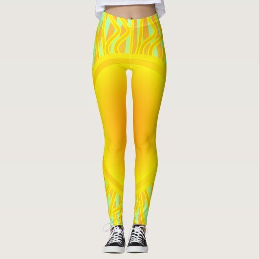 Hot Sun met Rays op Aqua & Oranje Stripes Leggings (Voorkant)