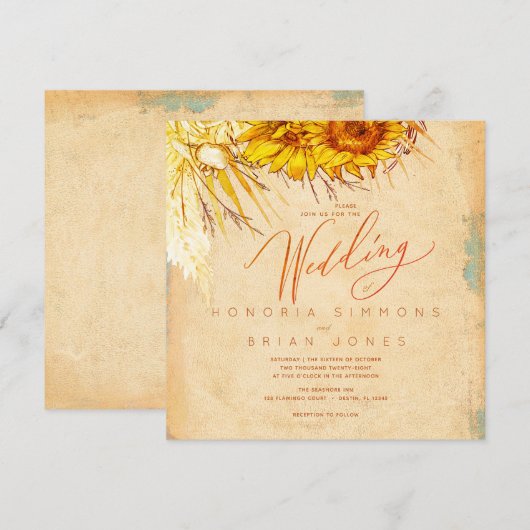 Hot Sunset Sunflower Square Weddenschap (Voorkant / Achterkant)