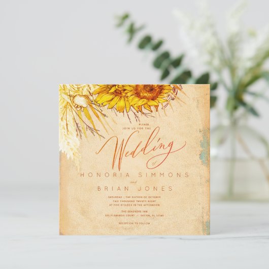 Hot Sunset Sunflower Square Weddenschap (Staand voorkant)