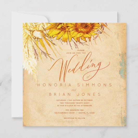 Hot Sunset Sunflower Square Weddenschap (Voorkant)
