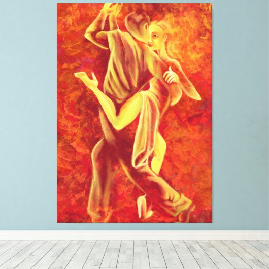 Hot-Tango-dans - Fire Couple Art-schildering Canvas Afdruk (Insitu (Houten vloer))