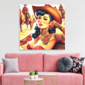 Hot Tattoo Cowgirl Canvas Afdruk (Insitu (Woonkamer))