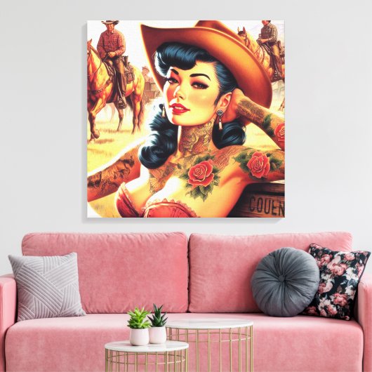 Hot Tattoo Cowgirl Canvas Afdruk (Insitu (Woonkamer))
