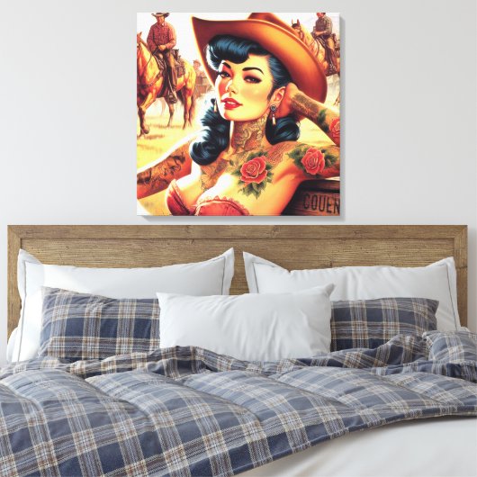 Hot Tattoo Cowgirl Canvas Afdruk (Insitu (Slaapkamer))