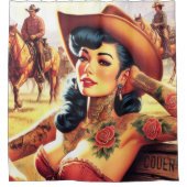 Hot Tattoo Cowgirl Douchegordijn (Voorkant)