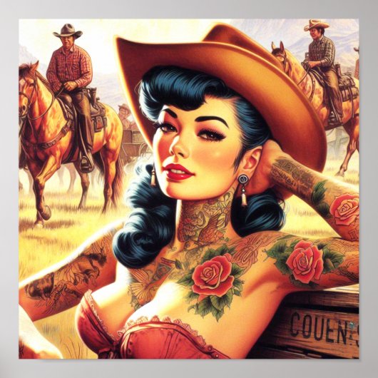 Hot Tattoo Cowgirl Poster (Voorkant)
