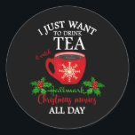 Hot Tea And Christmas Movies Ronde Sticker<br><div class="desc">For everyone who loves Christmas and a cup of tea</div>