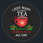 Hot Tea And Christmas Movies Ronde Sticker<br><div class="desc">For everyone who loves Christmas and a cup of tea</div>