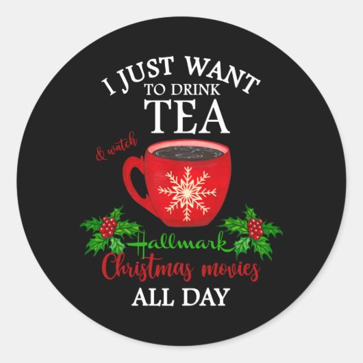 Hot Tea And Christmas Movies Ronde Sticker (Voorkant)