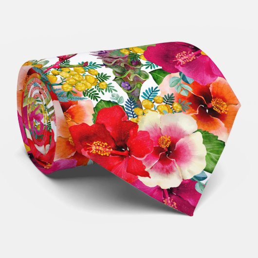 Hot Tropical Blooms Patroon Stropdas (Opgerold)