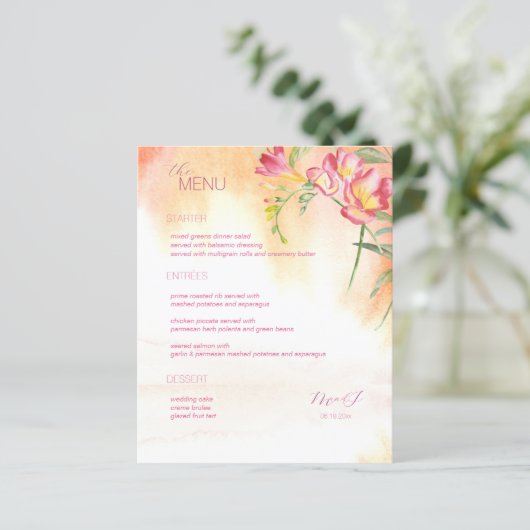 Hot Tropical Freesia Waterverf Menu (Staand voorkant)
