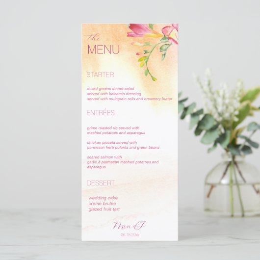Hot Tropical Freesia Waterverf Menu (Staand voorkant)