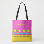 Hot tropisch strand, roze achtergrond, jouw naam tote bag (Voorkant)
