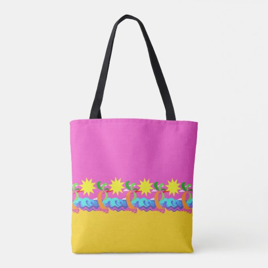 Hot tropisch strand, roze achtergrond, jouw naam tote bag (Achterkant)