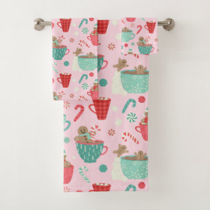 Hot Tub Gingerbrood Cute Pink Hot Cocaca Bad Handdoek