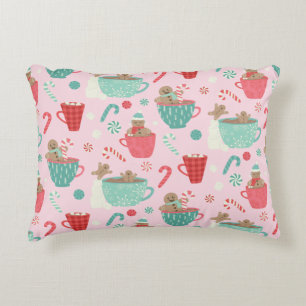 Hot Tub Gingerbrood Cute Pink Hot Cocoa Patroon Accent Kussen