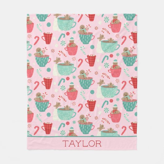 Hot Tub Gingerbrood Cute Pink Hot Cocoa Patroon Fleece Deken (Voorkant)