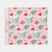 Hot Tub Gingerbrood Cute Pink Hot Cocoa Patroon Fleece Deken (Voorkant (Horizontaal))