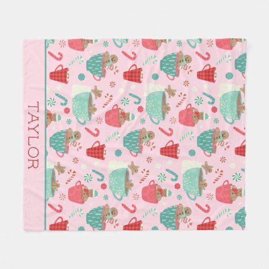 Hot Tub Gingerbrood Cute Pink Hot Cocoa Patroon Fleece Deken (Voorkant (Horizontaal))
