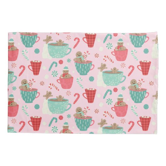 Hot Tub Gingerbrood Cute Pink Hot Cocoa Patroon Kussensloop (Achterkant)