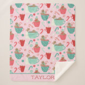 Hot Tub Gingerbrood Cute Pink Hot Cocoa Patroon Sherpa Deken (Voorkant)
