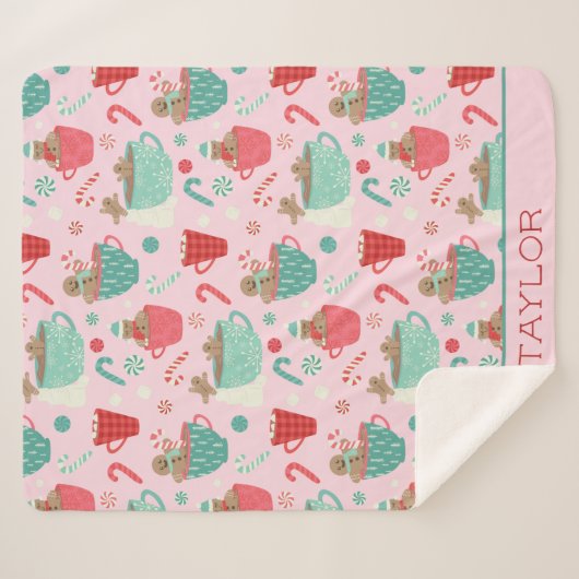 Hot Tub Gingerbrood Cute Pink Hot Cocoa Patroon Sherpa Deken (Voorkant (horizontaal))
