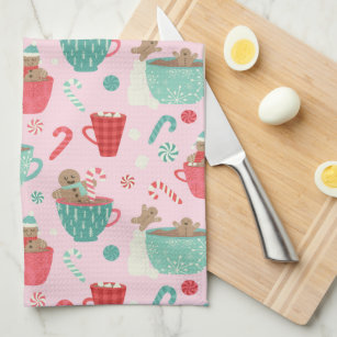 Hot Tub Gingerbrood Cute Pink Hot Cocoa Pattern Ac Theedoek