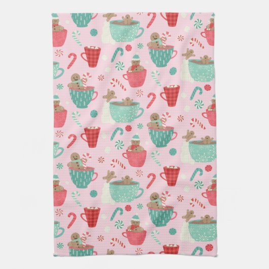 Hot Tub Gingerbrood Cute Pink Hot Cocoa Pattern Ac Theedoek (Verticaal)
