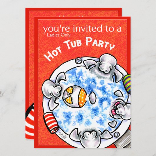 Hot Tub Party Funny Manatees off-Leash Art™ Red Kaart (Voorkant / Achterkant)