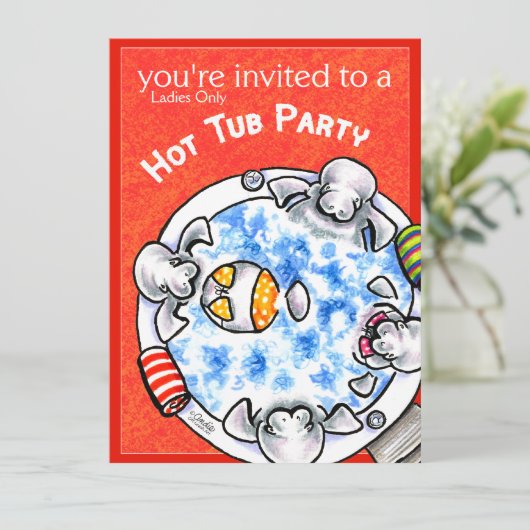 Hot Tub Party Funny Manatees off-Leash Art™ Red Kaart (Staand voorkant)