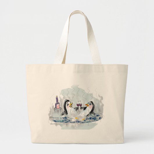 Hot Tub Penguins_bl Grote Tote Bag (Voorkant)