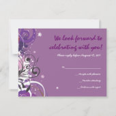 Hot Violet Swirls Stars Bat Mitzvah Reply Card RSVP Kaartje (Voorkant)