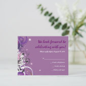 Hot Violet Swirls Stars Bat Mitzvah Reply Card RSVP Kaartje (Staand voorkant)