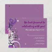 Hot Violet Swirls Stars Bat Mitzvah Reply Card RSVP Kaartje (Voorkant / Achterkant)