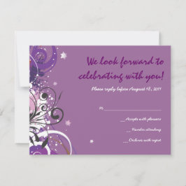 Hot Violet Swirls Stars Bat Mitzvah Reply Card RSVP Kaartje