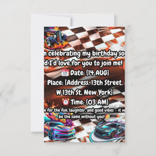 Hot Wheels Uitnodigingen & Mededelingen (Achterkant)