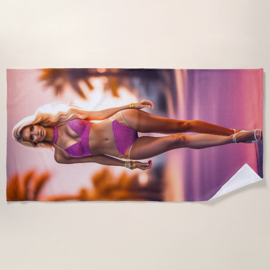 Hot-young vrouw model in roze keuken strandlaken (Voorkant)