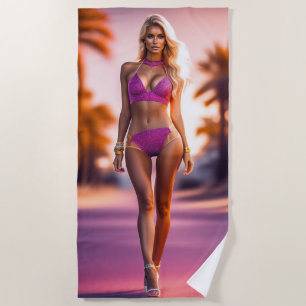 Hot-young vrouw model in roze keuken strandlaken